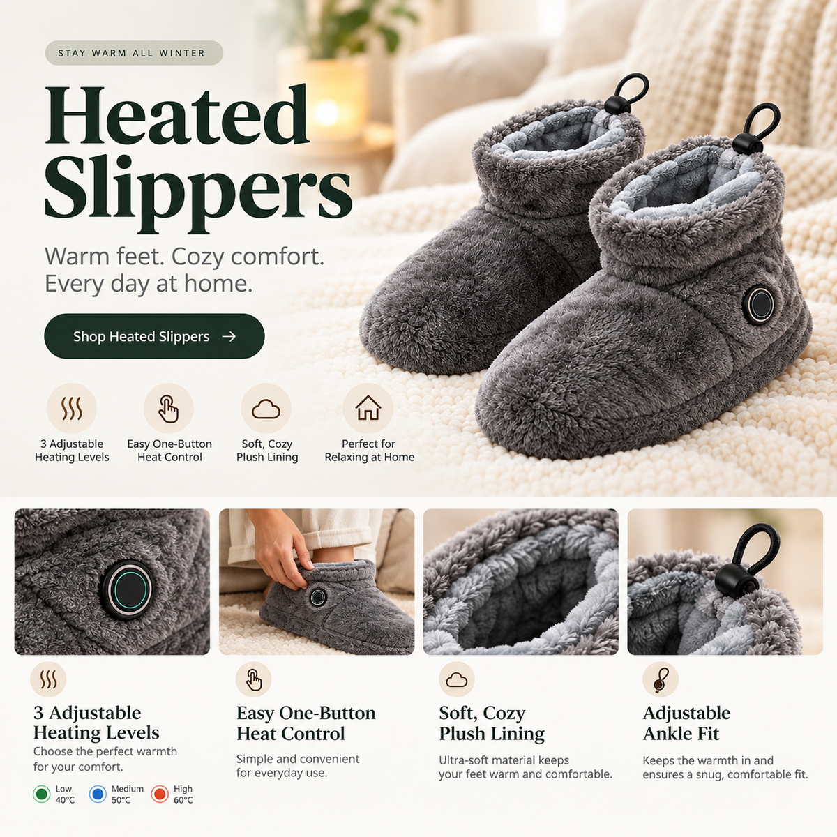 AVERRO Heated Slippers - ONE SIZE
